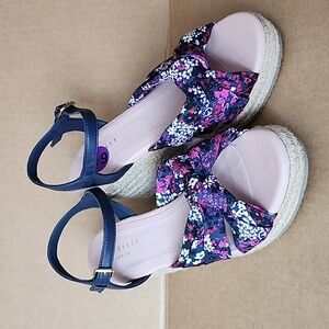 TED BAKER SHOES TAYLINA‎ FLORAL ESPADRILLE WEDGE SANDAL IN NAVY NWOT sz 6 1/2